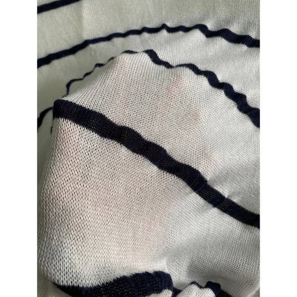 Papaya Semi Sheer Coastal Open Knit Black White Stripe Dolman 1/2 Sleeve Top Med - Picture 8 of 10